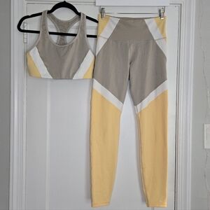 Old Navy Yellow, Tan & White Sports Bra and Leggings Set - Women's Medium